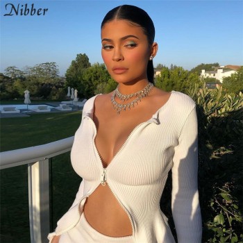 Nibber autumn fashion knit basic white crop tops womens V-neck t-shirts 2019new solid office ladies wild casual tee shirts mujer